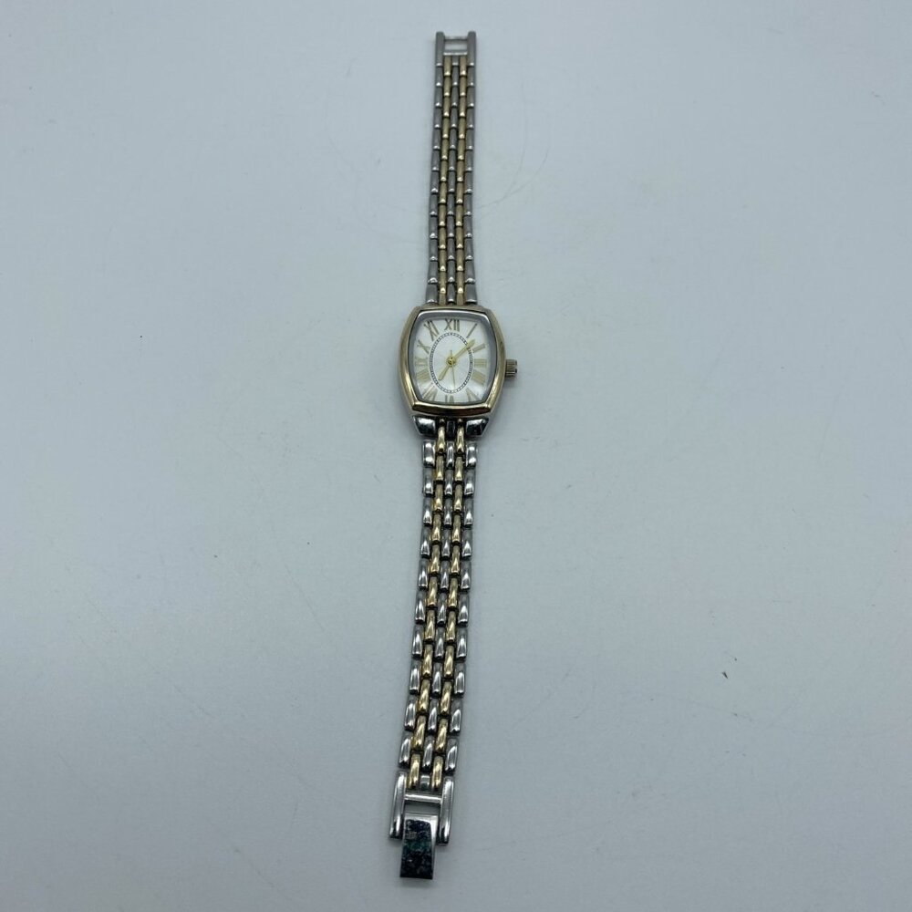 Time & Tru Women's Wristwatch: Two Tone Silver Gold Barrel Case Bracelet Watch - Picture 2 of 5